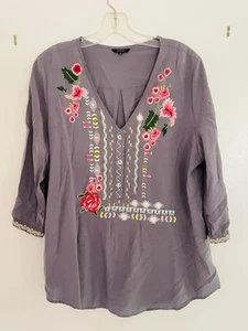 Floryday Women’s Gray Floral Embroidered Cottage Core Boho Sz L - Picture 1 of 6