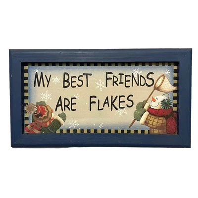 My Best Friends Are Flakes Invierno Muñeco de Nieve Decoración Festiva Colgante de Pared Azul Foto 1 de 4