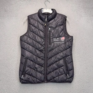 Devry University Puffer Gilet Giacca Donna Medium Nero Cricca Ricamato Scuola - Foto 1 di 10