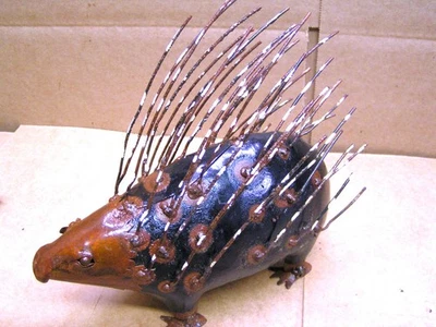 METAL Yard Art PORCUPINE with Quills,  Junk Iron Sculpture, 2 - Image 1 of 4