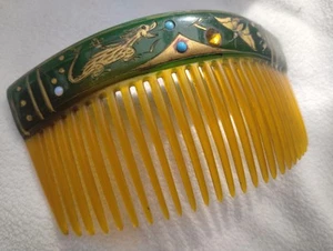 Antico pettine capelli vittoriano pasta strass DRAGO FARFALLA PEZZO asiatico francese - Foto 1 di 10