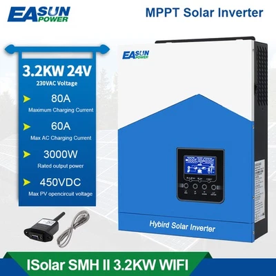 Easun Power Hybrid 3.2KW 24V Wechselrichter 80A MPPT Laderegler 55-450VDC DE