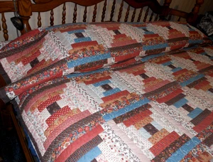 Handmade Patchwork Log Cabin Multicolor Fall Colors 104" L x 84" W Queen Quilt - Picture 1 of 17