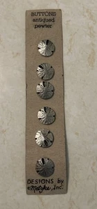 Vintage 6 Shank Pewter Button Sand Dollar Carded Ocean Beach Shell Nautical 1974 - Picture 1 of 4