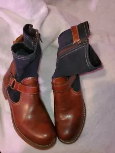 KOKKA HANDMADE IN GREECE NAVYBLUE/BROWN BOOTS SIDE ZIPPER LADIES EU/40 US/10 - Picture 1 of 7