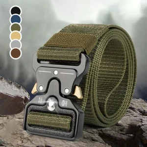 Quick Release Work Belt Tactical Black Men Army Webbing Nylon Military Waistbelt - Picture 1 of 21