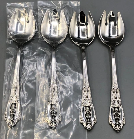 Rose Point by Wallace Sterling Silver set of 4 Ice Cream Spoon/Forks 5.75" Cover