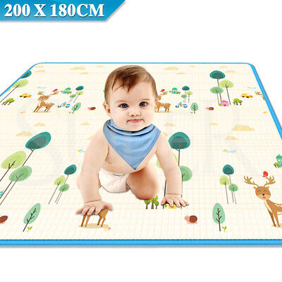 2 X 1.8m Large Baby Kids Floor Play Mat Rug Picnic Cushion Crawling Double Sides • 30.49$