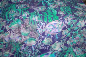 PARADISE REEF FROM HOFFMAN IN PURPLE AND GREEN  - 100%  COTTON FABRIC - Picture 1 of 5