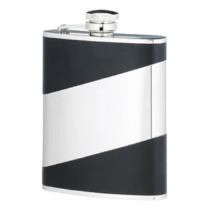 Frasco de cadera personalizado diagonal de acero inoxidable/cuero negro regalo de cumpleaños para hombre - Imagen 1 de 4