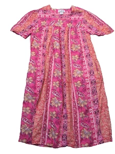 VTG SAYBURY Pink Hawaiian Print  Cotton  Duster Housedress Nightgown Muumuu Med - Picture 1 of 11