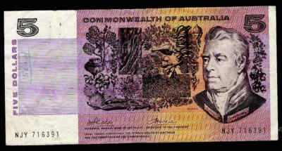 AUSTRALIA - 5 DOLLARS - P39c 1972 - PHILLIPS/WHEELER - NJY F/ FINE with graffity - Image 1 of 2