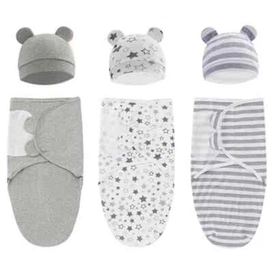 100%Cotton Baby Swaddle Blanket Wrap Hat Set Infant Adjustable Newborn 0-3 Month - Picture 1 of 35