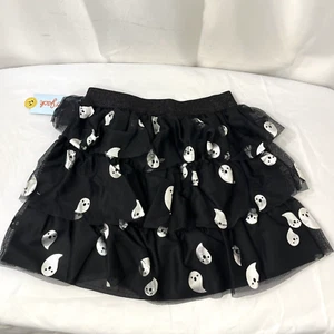 Cat And Jack Girls 6x Black And Silver Ghost Tiered Skirt Tulle TuTu Halloween - Picture 1 of 8