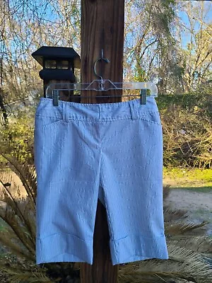 Pantalones cortos largos para mujer Tracy Evans Limited talla 7 blancos con alfiler negro a rayas en muy buena condición Foto 1 de 4