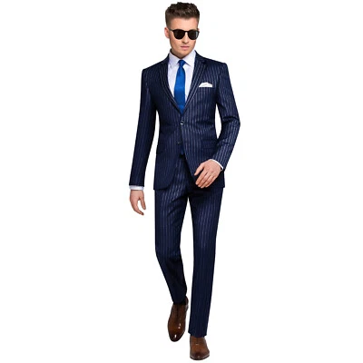 Para hombres Azul Agitado Trajes Negocios Boda Formal Chaqueta Pantalón 2 Piezas Calce Ajustado Foto 1 de 4