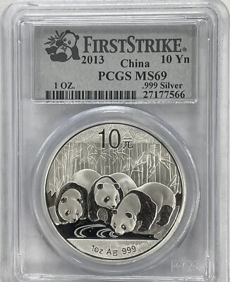 2013 First Strike China 10 Yuan .999 Fine Silver 1 Oz Panda PCGS MS69 - Image 1 of 4