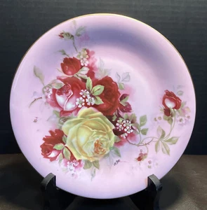 Vintage Imperial Germany Pink Cabbage Rose China Plate Signed de Bec - Picture 1 of 4