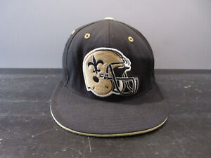 New Orleans Saints Hat Cap Fitted Mens 7 3/4 Black Gold Mitchell Ness Football