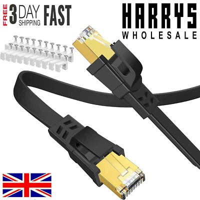FLAT CAT8 ETHERNET CABLE RJ45 NETWORK SSTP GOLD ULTRA-THIN 40GBPS LAN LEAD LOT - Image 1 of 4