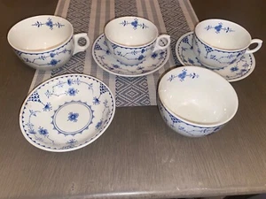X7 Vintage FURNIVALS Blue Denmark Bundle Cup Saucer Sugar Bowl China Plate White - Picture 1 of 10