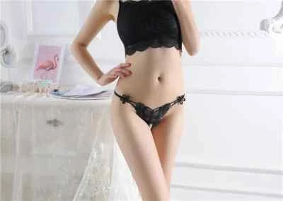 Damen Sexy Tanga Spitze Offener Schritt schwarz Reizwäsche Sexy String & Perlen - Bild 1 von 4