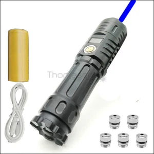 450nm Adjustable Focus Blue Laser Pointers Visible Beam Light Battery Black - Picture 1 of 11