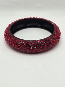 Vintage Red Crystal Glass Rhinestone Holiday Bangle Bracelet - Picture 1 of 6