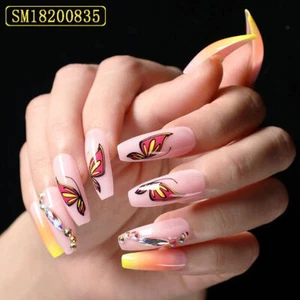 Fake Nail Butterfly Design Full Cover Acrylic Press On Fake Nails Set 24pcs/box - Picture 1 of 16