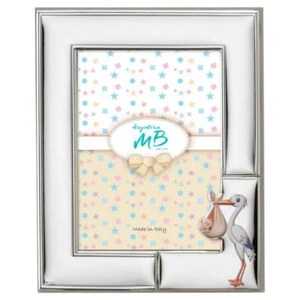 Cornice Portafoto Nascita Bambino o Bambina in Argento PVD con Cicogna - Foto 1 di 2