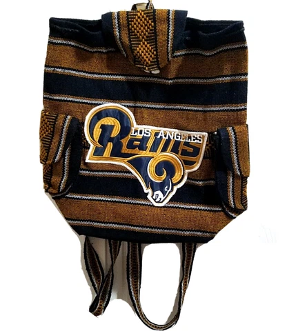Los Angeles RAMS Handmade Backpack Aztec Style Material 2 Side Zipper Pockets Cover