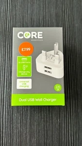 Core Dual 2 Port USB Charger 3 Pin UK Mains Wall Plug Adapter for mobile, Tablet - Picture 1 of 1