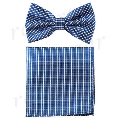 Nuevo Conjunto de pajarita y pañuelo de microfibra preatado para hombre cuadros azules formal  Foto 1 de 4