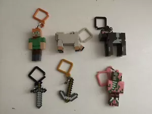 6 x Minecraft Keyrings Plastic Keychain Backpack Hangers Collectible - Foto 1 di 6