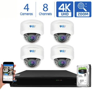 GW 8 Channel DVR (4) 8MP CCTV Motorized Zoom 4K Dome Home Security Camera System - Picture 1 of 12