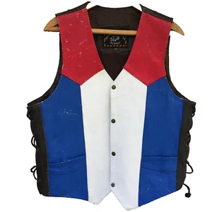 NEW Mens Milwaukee Shaf Buffalo Leather Riding Vest Red White Blue Large 44 NWT - Picture 1 of 12