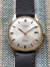 Vintage Mens Watch Rotary  17 Jewels Swiss Made Date Gold  Plated Case Wonderful