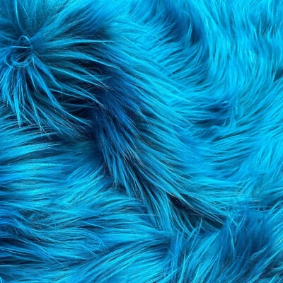 Teal Mohair Shaggy Faux Fur Fabric By The Yard ( Long Pile ) 60" Wide - Image 1 of 2
