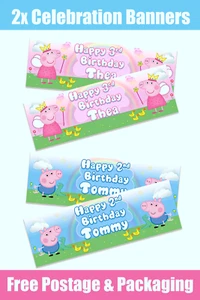 Personalised Pepper Banners Birthday / Celebration - Any Name & Age x 2 - Picture 1 of 6