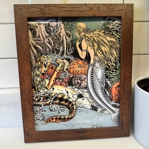 GERAHMTER Druck Art Deco Art Vintage Meerjungfrau Meerjungfrauen Ivan Bilibin kleine Meerjungfrau - Bild 1 von 3