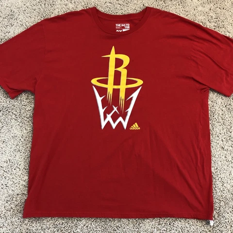 Houston Rockets Shirt Adult 2XL Red Yellow Casual NBA Basketball Adidas Mens 14 Cover
