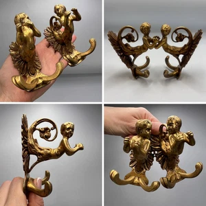 Antikes Paar Kleiderhaken Amor Putti Cherub Figuren Wand Bronze Möbel Barock - Bild 1 von 9
