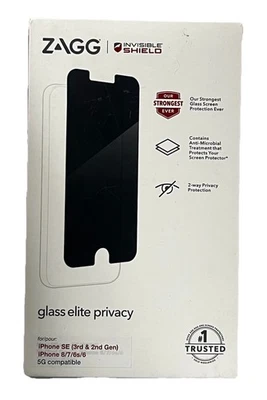 ZAGG Glass Elite Privacy Screen Protector iPhone SE (2nd/3rd Gen) & 8/7/6s/6 New - Image 1 of 4
