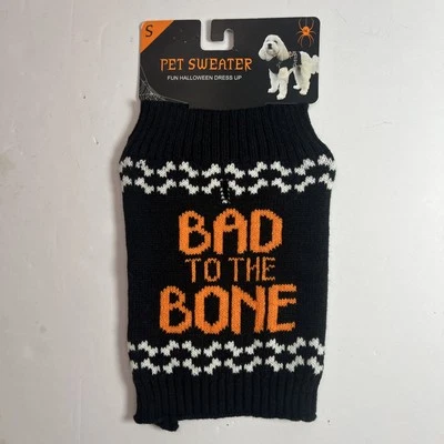 Halloween Perro/Gato Vestir “Malo hasta los Huesos” Mascota Halloween Suéter Talla Pequeña Foto 1 de 4