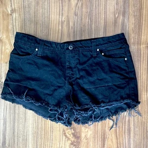 Harley Davidson Women’s Black Jean Cutoff Black Denim Shorts Size 31 - Picture 1 of 6