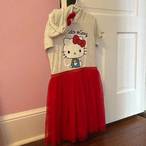 Hello Kitty Sanrio Red Gray Tulle Hooded Dress Size Large - Picture 1 of 3