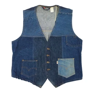 Levis Fresh Produce Patchwork Denim Vest L Buckle Back Vintage 70s Button Front - Picture 1 of 16
