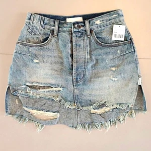 Minifalda vaquera envejecida cintura alta azul tormenta talla 24/XS de una cucharadita - Imagen 1 de 5