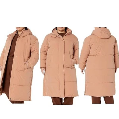 🆕 Chaqueta acolchada larga tostada de gran tamaño talla 1X para mujer - resistente al agua, con capucha Foto 1 de 4