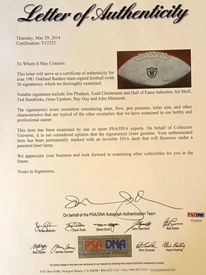 1981 Oakland Raiders Team Signed Football – PSA/DNA Cert V12223 – Multi-HOF - Image 1 of 4